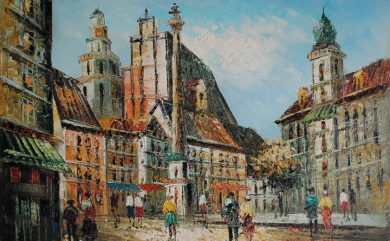 impresja Warszawy malowana ręcznie
